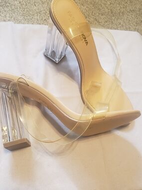 Fashion Nova Clear Strap Nude Block Heels